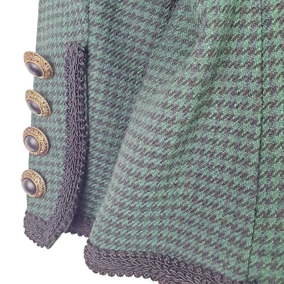 Vtg J. McLaughin for Sandro, Green Houndstooth, Blazer, Jacket, USA Made, Sz 12 - Picture 9 of 12